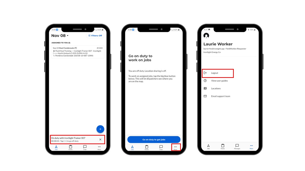 Go off duty and Log Out